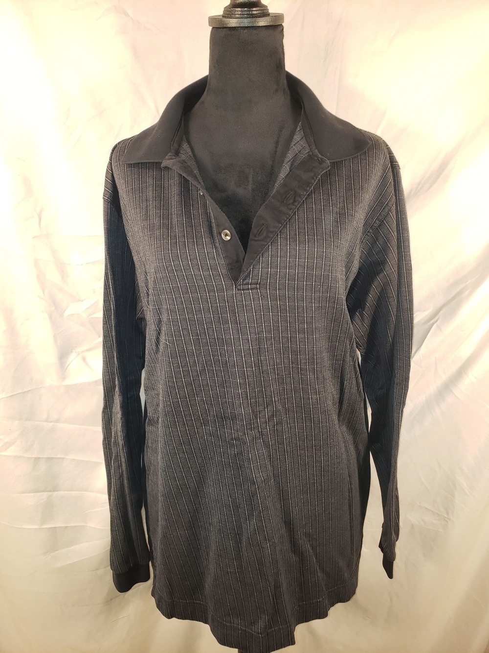 Women's Cutter & Buck Charcoal Pinstripe Long Sleeve Polo - M